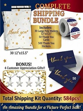 30 Large Poly Mailers, 50 Cards & 500 Stickers Bundle + 4 Customer Gifts 🎁